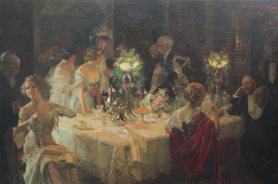 After Jules-Alexandre Grun (French 1868-1938), oil on canvas, The Dinner Party